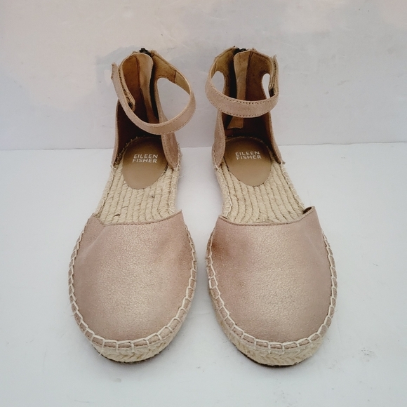 NEW Eileen Fisher Lala Beige Ankle Straap Espadrille Sandals Flat Zip Size 6.5 - Picture 3 of 7